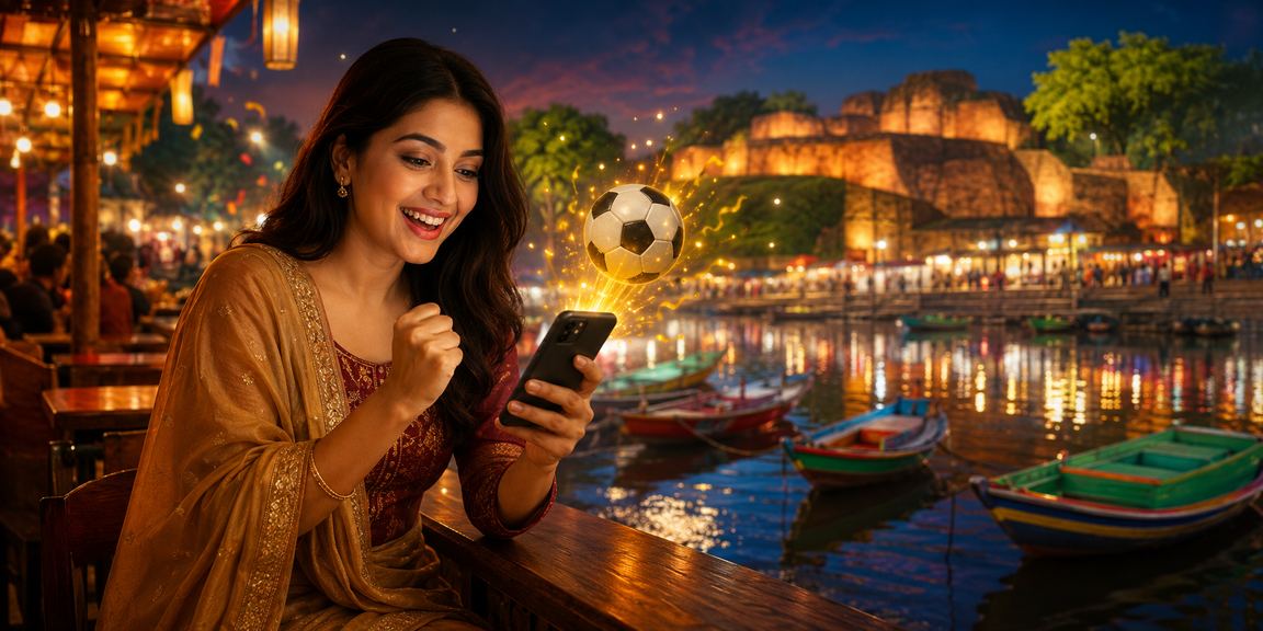 A young man enjoying football betting on mobile at a night market in Bogura